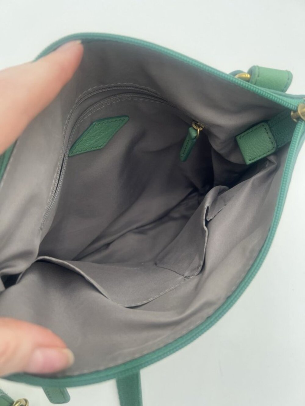 Fossil Green Pebbled Leather Crossbody Bag Adjustable Strap Soft Leather Purse - Picture 5 of 8